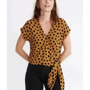 Madewell Mustard Polka Dot Wrap Blouse